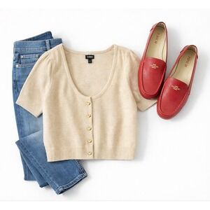 Torrid Tan Heart Button Short Sleeve Knit Cardigan NWT Size 1 (14/16) 💕